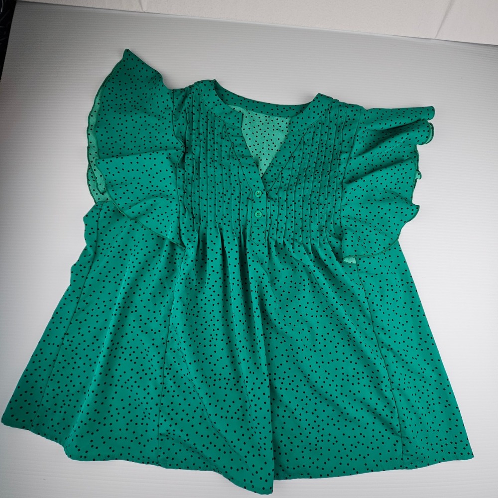 Green Polka Dot Ruffle Sleeve Blouse Twee Cottagecore Indie Sleaze Top 3XL